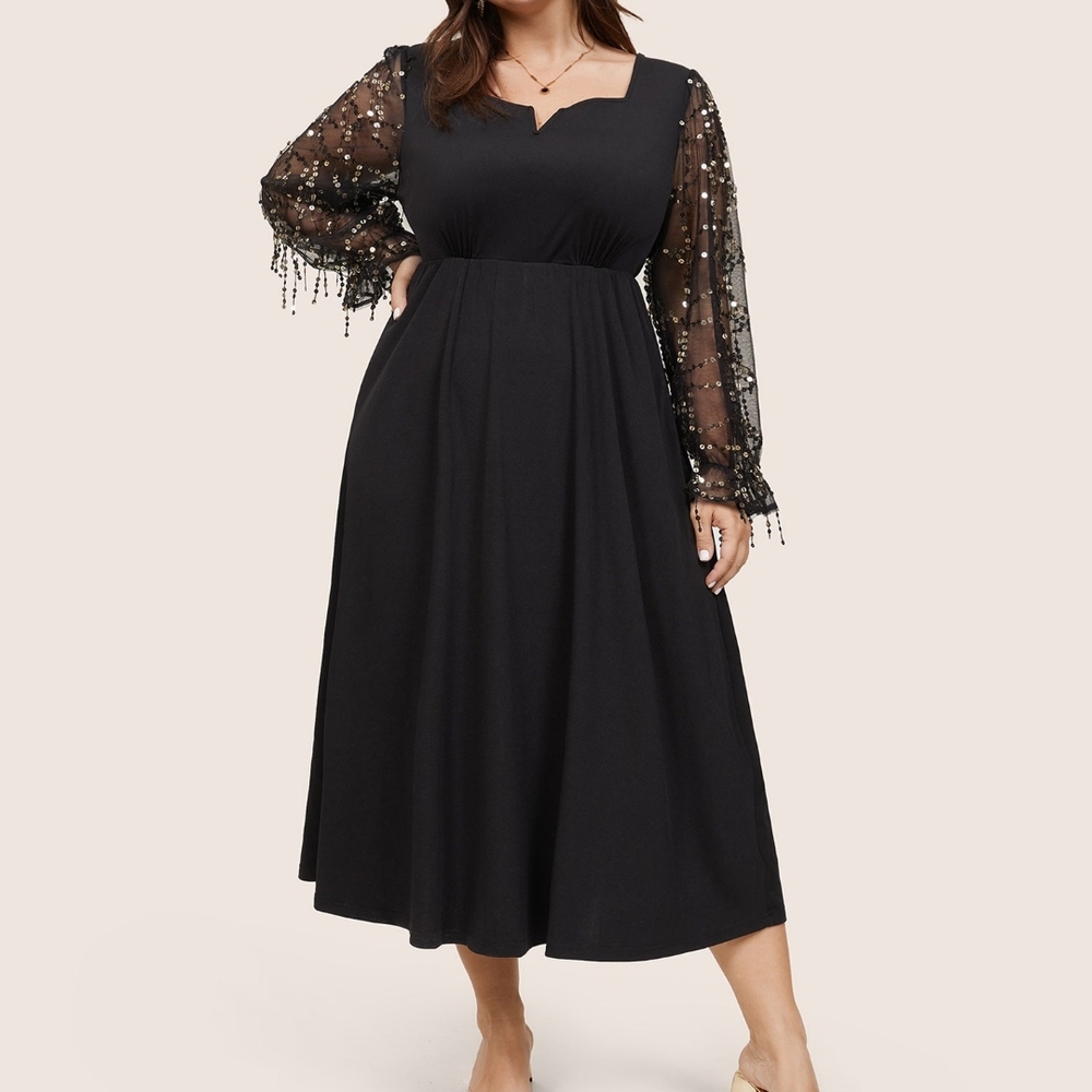 Elegant Black Dress with Sheer Sleeves BloomChic